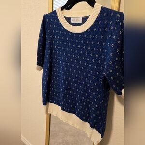 Blue and White Textured Blouse